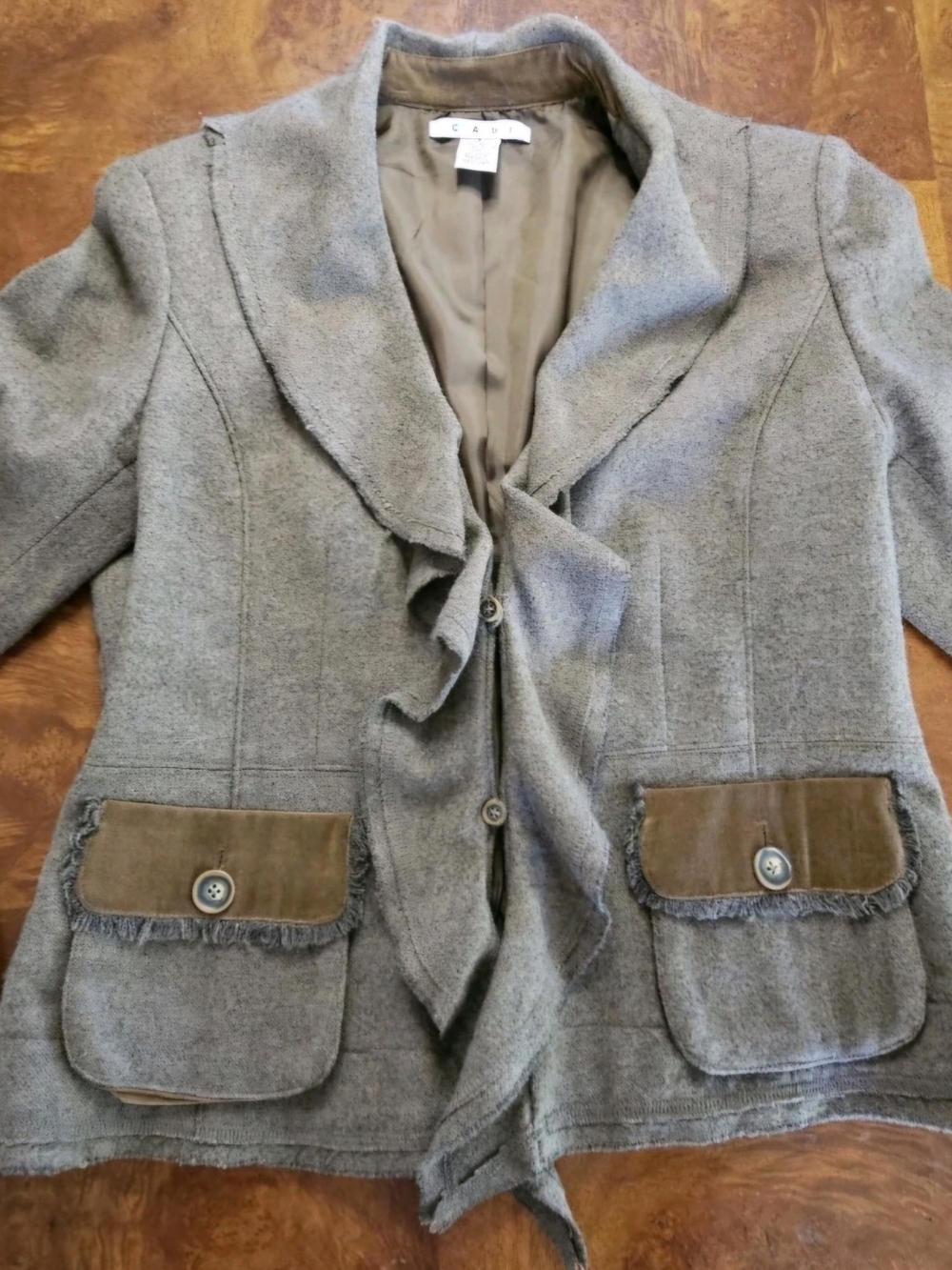 CAbi Women's Gray Ruffle Front Jacket